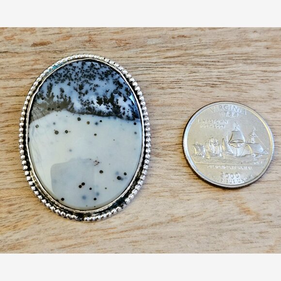 Vintage Southwestern Large Sterling Silver Dendritic Agate Pendant - Picture 8 of 8